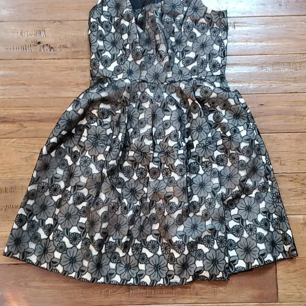 Jill Stuart embroidered lace floral black nude dress